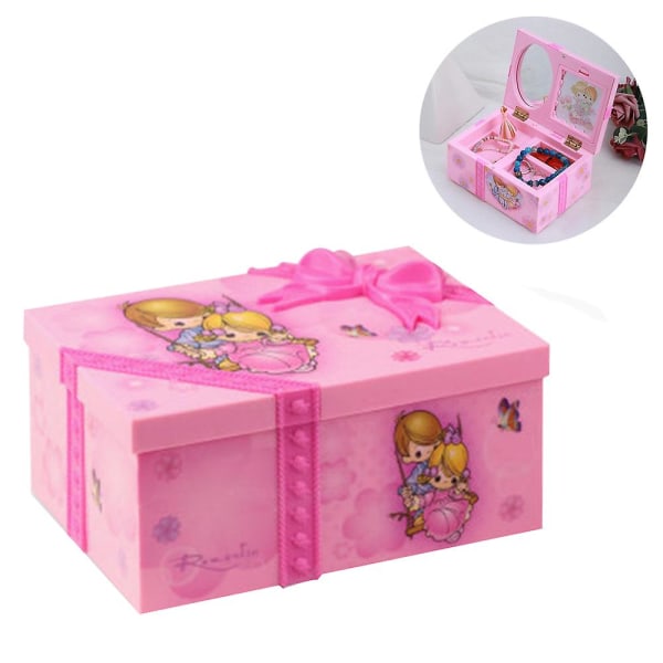 Vaaleanpunainen musiikkikorulaatikko muovinen neliö sarjakuva musiikkirasia korujen case Tanssivan prinsessan musiikkirasia Paras lahja tytöille