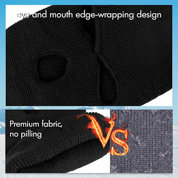 Stickad helmask med 3 hål Winter Warm Knit Mask Elastisk skidmask