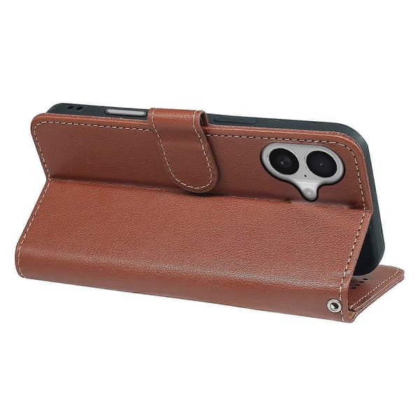 Compatible with iPhone 17 Case, RFID Blocking Wallet, Lychee Textured Leather Case, Magnetic Clasp {Brown} Brown Brown