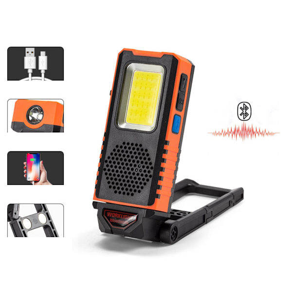 Monitoiminen LED-työvalo magneetti- ja Bluetooth-kaiuttimella COB-tulvavalo USB-ladattava korjausvalo
