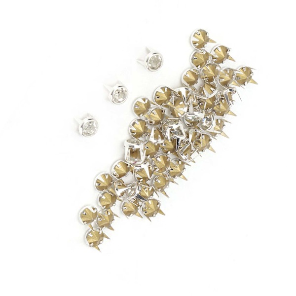 50 kpl 7 mm DIY Hopeakäpäläinen Pyöreä A-Luokan Kristalli Strass Hanttöille ja Koristeluun (Valkoinen)