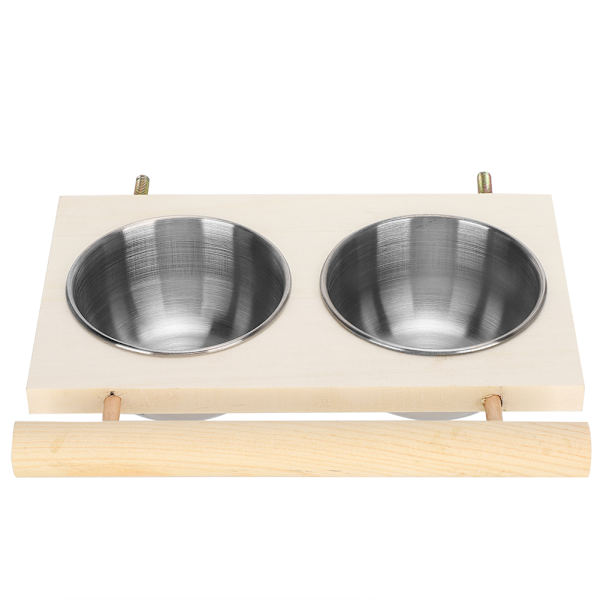 【NX】Papegøjefoderskål Rustfrit stål Madvandfoderbur Tilbehør med StandDouble Bowl