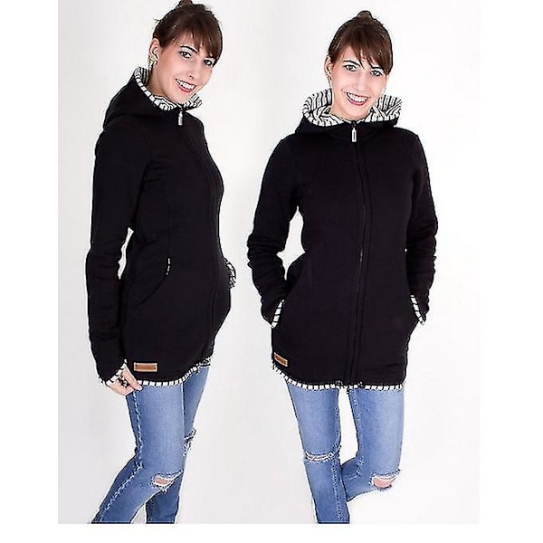 Vinter Maternity Hoodie Jakke med Lange Ermer - Casual Grå Hettestropp for Gravide Kvinner som Bærer Nyfødt