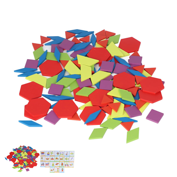 Tangram Leksaker Pedagogiska Ljusa Färger Geometrisk Form Pussel Trä Mönsterblock Set för Barn