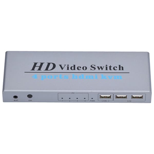 KVM Switch 4 Input 1 Output 4 Port HighDefinition Multimedia Interface Skærm Switcher med 4 Tilslutningskabler til PC