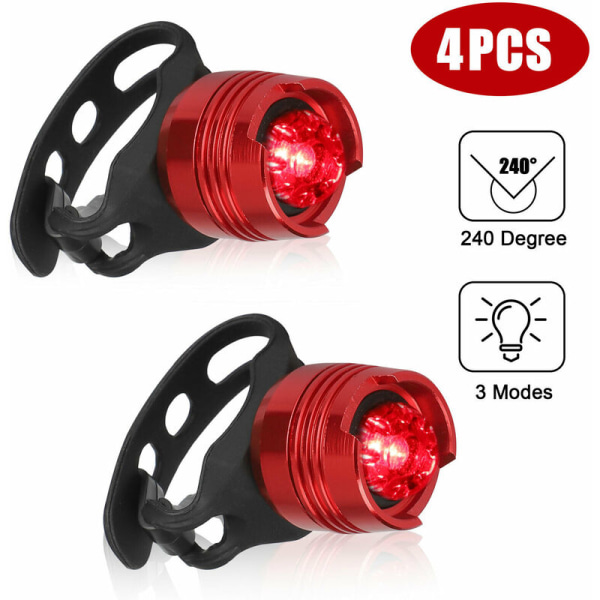 4 st Cykelbakljus Ultraljusstarka LED-cykelvarningsljus Vattentät aluminiumkropp baklykta för säkerhetscykling, modell: röd