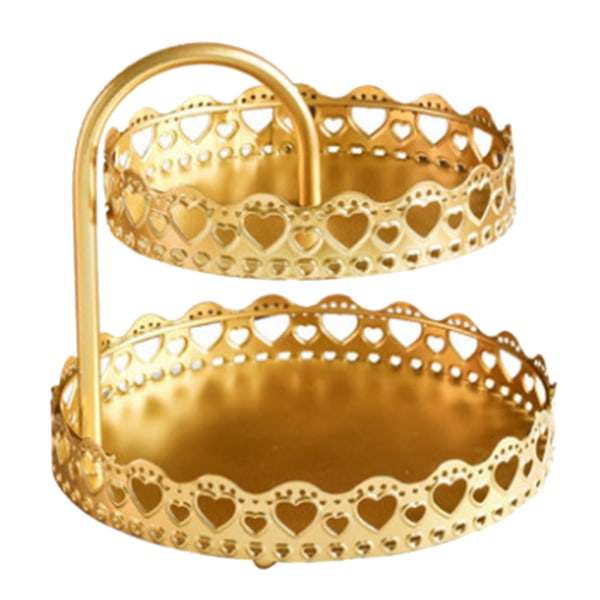 Double Layer Pastry Tray Decorative Copper Gold Biscuits Dessert Display Plate for Wedding Loving Heart
