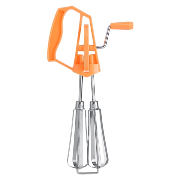 Æggepisker Rustfrit Stål Plast Håndsving Automatisk Rotation Besparende Manuel Håndmixer til Madlavning i Køkkenet Orange