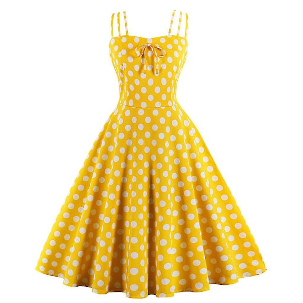 Hepburn Retro Rockabilly Gul Swingkjole til Kvinder, 50'erne 60'erne Aften Prom, Ærmeløs, 4XL