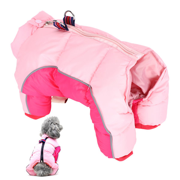 Hund Vinter Håll Varm Vindtät Kläder Fyra Ben med Dragkedja bak Rosa10#