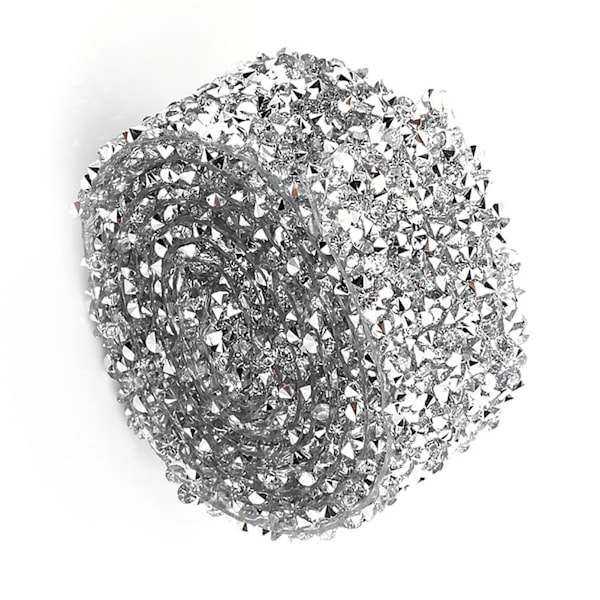 1 Yard 3 cm Bred Glitrende Ryglim Krystal Rhinestone Dekorativt Bånd Bælte Sølv