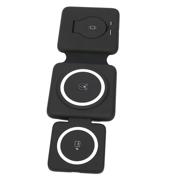 15W trådløs lader sammenleggbar 3 i 1 trådløs ladestasjon Rask trådløs ladepute for iPhone for Galaxy for iWatch SE Svart