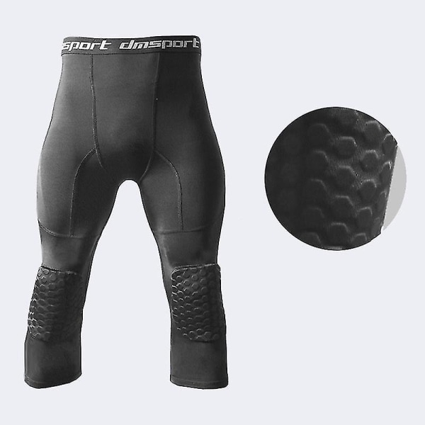 Basketball leggings med knæpude til mænd 3/4 kompressionsbukser Sportsbukser Multi-way Black S