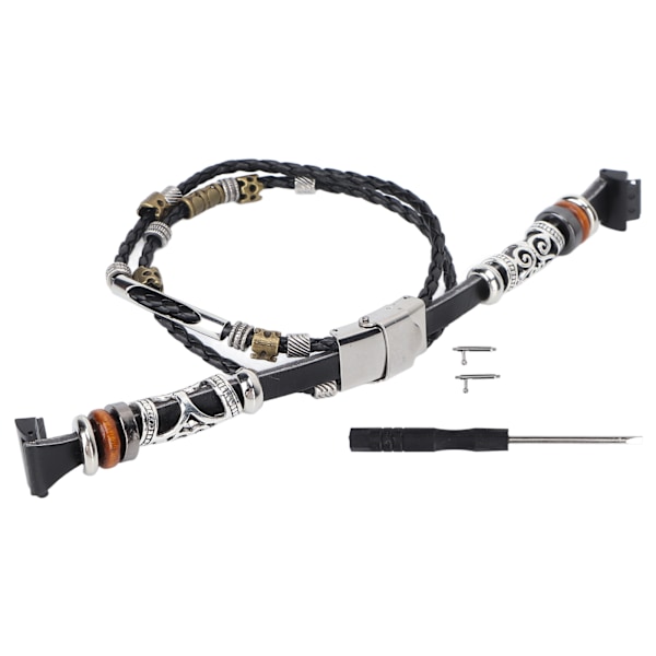 Läderpärlorarmband Handledsrem Retro flätat armbandsbyte för Fitbit InspireBlack