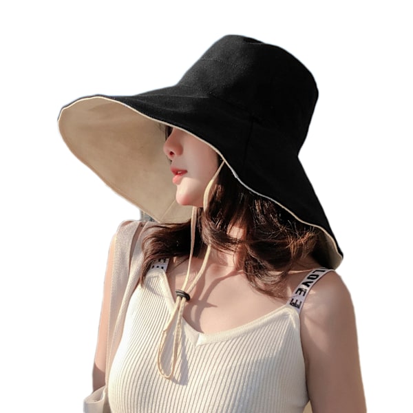 Vikbar Floppy UV Solskydd Bred Brättad Bucket Hat med Anti Separation Sladd