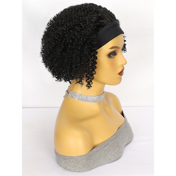【NX】Kort lockig Pixie Cut pannband peruk Kort lockig Pixie Bob äkta hår peruk