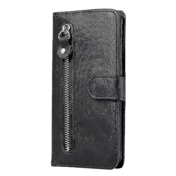 Case Samsung Galaxy Note 10:lle, premium Pu-nahkainen magneettikiinnitys korttipaikat Kickstand Vetoketjutasku Pehmeä TPU Flip Cover - Musta
