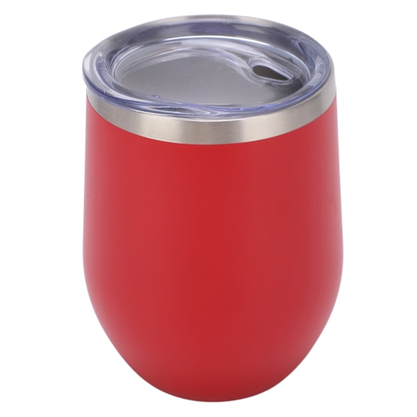 12 oz ruostumattomasta teräksestä valmistettu varreton viinilasi, kaksinkertaiset seinät, tyhjiöeristetty, kansi, kahvi, cocktaileja, jäätelöä, viiniä, punainen
