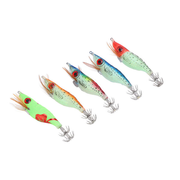 5 stk. Kunstige Træreje Agnsfisk Wobblers Blæksprutte Jig Kunstige Lokker med Lysende Krog