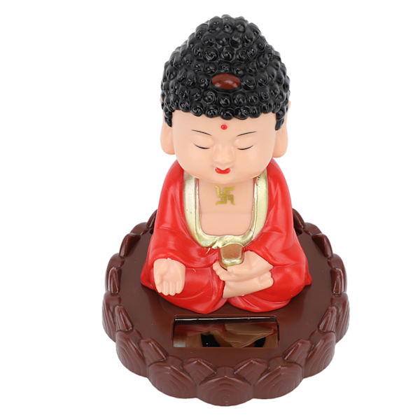Nodding Buddha Staty Soldriven Vivid Energisparande Auto Nickande Munkfigur för present Lycka Rikedom Röd