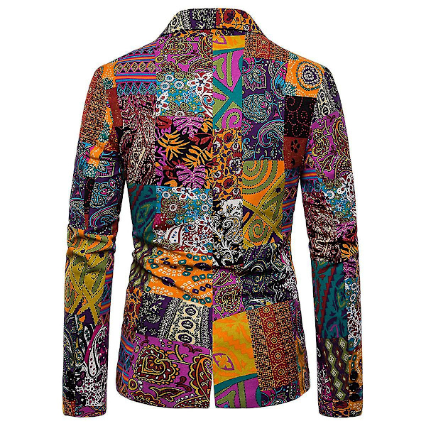 Folk-custom bomullsblandning Slim Fit kostymjacka för män XL lila guldgrön
