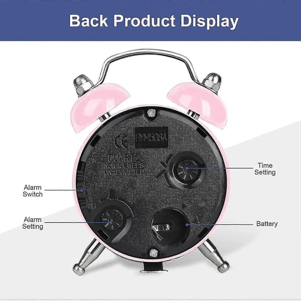 Rosa mini retro analog väckarklocka, batteridriven tyst sängklocka för sovrum vardagsrum kök