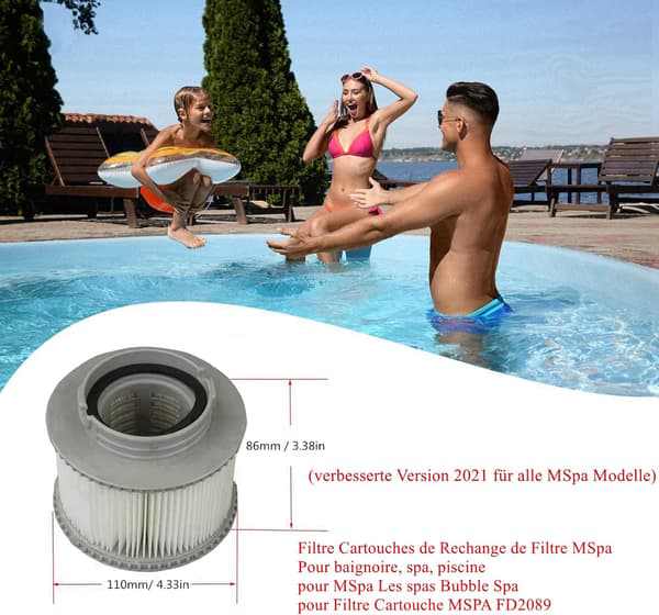 Erstatningsfilterpatroner til alle spa- og poolmodeller, filterpatroner med net til MSpa og Bubble Spas (4 stk.)