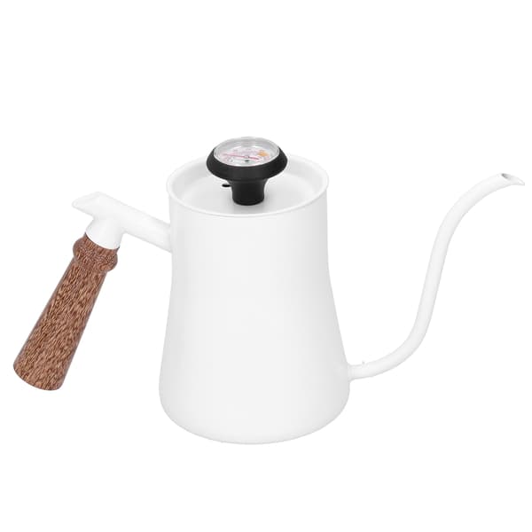 Kaffekande 650 ml rustfrit stål lang smal tud kaffemaskine med termometer Hvid