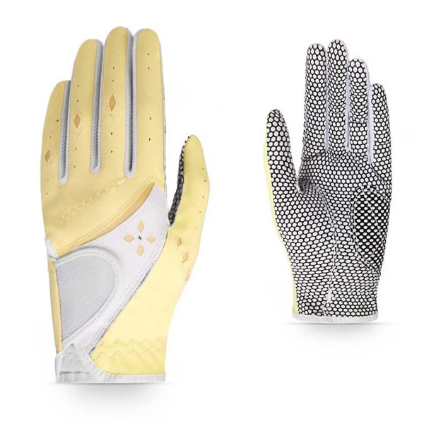 Pu Leather Woman Golf Gloves Pustende Justerbare Nonslip Hansker For Men Woman Sports Accessories Yellow Size 18
