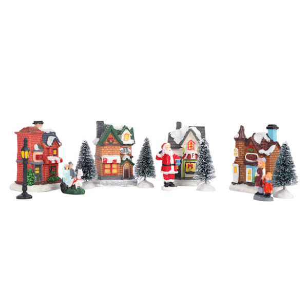 Juleby Sæt Harpiks Julscen By LED-oplyste Miniaturehuse Town Juleby Huse Gave