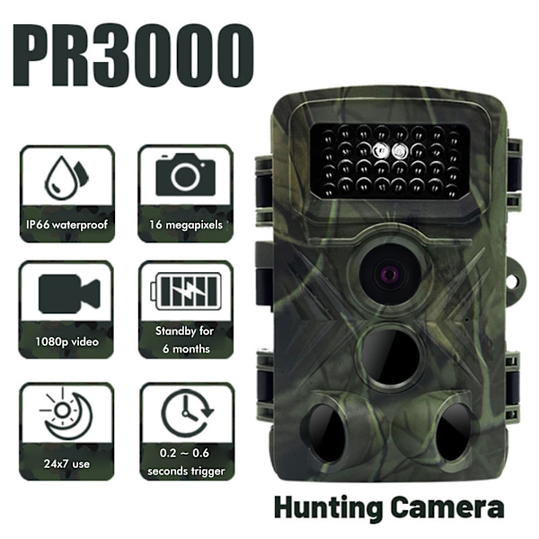 PR3000 16MP 1080P Trail Camera Vattentät infraröd kamera för utomhusövervakning av vilda djur Hemsäkerhet
