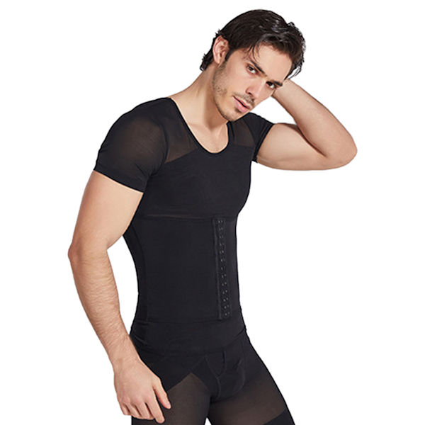 Män Slimming Body Shaper Nylon Andas Bekväm Slimmer Kompressionsväst Topp Svart XL