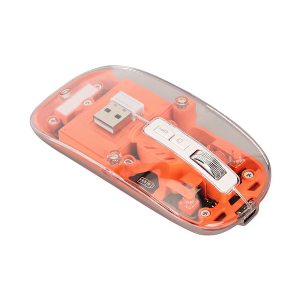 Langaton 2.4G Bluetooth Läpinäkyvä Hiiri 2400 DPI Ladattava 400mAh RGB Värikäs Langaton Hiiri Oranssi