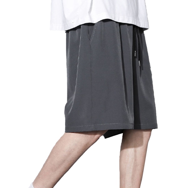 Brevtryck atletiska shorts män Casual Ice Silk elastisk midja Träning Basketbyxor med ficka XL mörkgrå