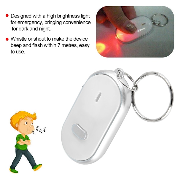 Röststyrning Anti förlorad enhet Whistle Key Finder Keychain Locator Tracer (Vit)