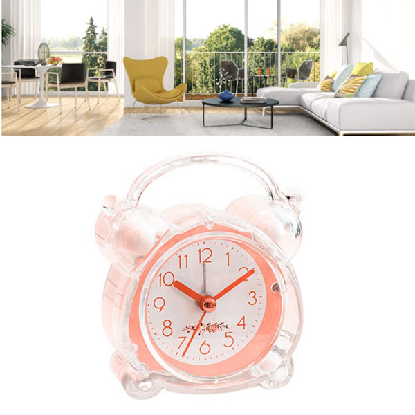 Barnväckarklocka Tyst design Tecknad design Lätt att ställa Stark ABS Double Bell Klocka för sovrumsbord Rosa