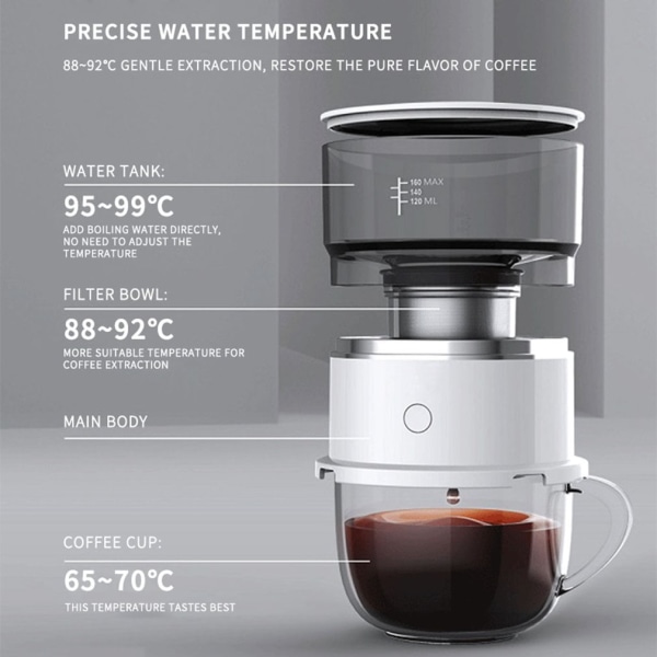 Hushållsbatteridriven Bärbar Automatisk Kaffebryggare Handhållen Droppkaffemaskin Companion Powder Kaffebryggare