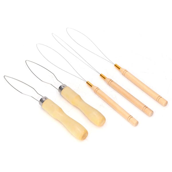 5 stk. Hårforlengelsesløkke Nål Treder Wire Pulling Hook Bead Tool for å lage knapper Elastiske bånd Trekksnorer