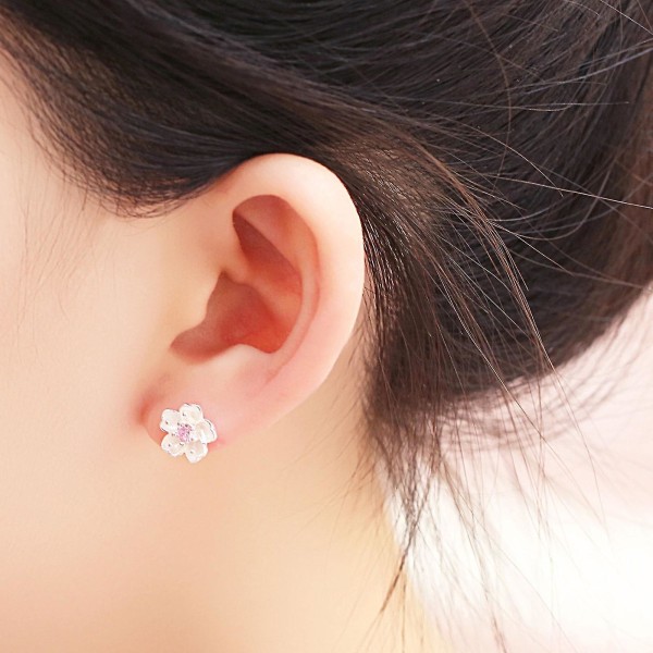 Cherry Blossom ørepropper innlagt rosa/lilla sirkon ørepropper Blomsterformede enkle populære øredobber Gave til kvinner Jenter