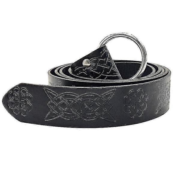 Middelalderpræget viking Vegvisir Pu-læder O-ringbælte Retro renæssanceridderbælte læderbælte til mænd Black