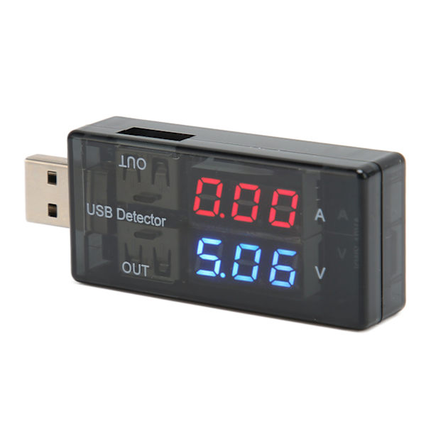 Dobbel USB-tester 1 inn 2 ut LCD Strømstyrke Spenningsmåler Multimeter for mobiltelefoner Nettbrett Bærbare datamaskiner Billadere