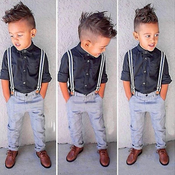 Boys Formal Suit Set Shirt Top + Suspender Long Pants for Kids