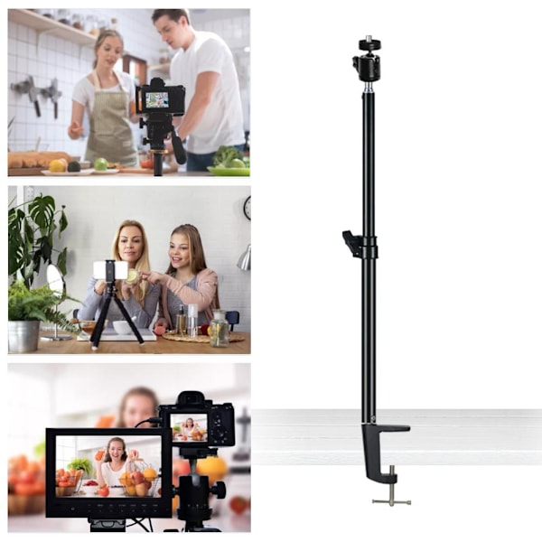 Skrivebords-kameraarm Justerbar bordsplade C-klemme montering med 360 graders roterende kuglehoved til DSLR-kamera ringlys videolys