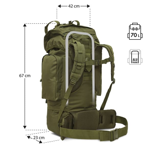 Tactical Backpack, Eagle Green, 70L Capacity 1550