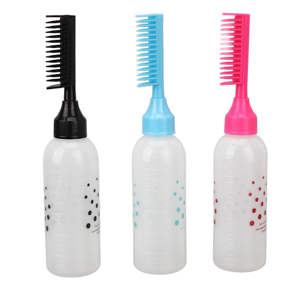 Kammainen väriaineapplikaattoripullo Selkeä asteikko Ergonomisen muotoilu Muovi Hiusten värjäyspullo hiusten värjäykseen shampoo 3 kpl