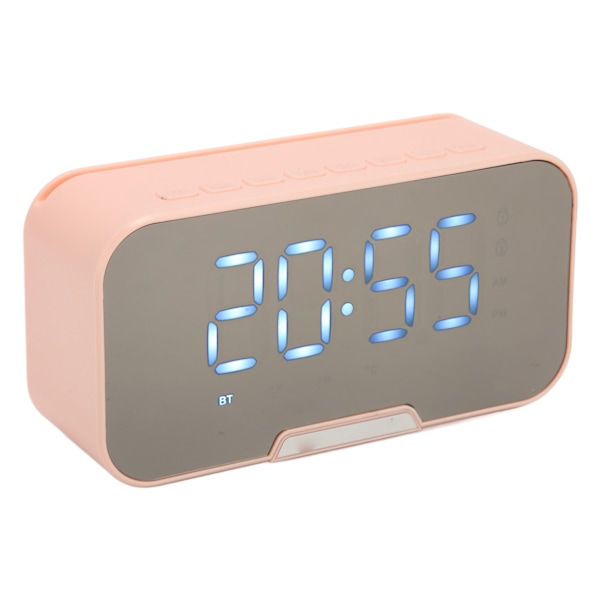 Bluetooth-högtalare med digital väckarklocka Temperaturdisplay Röstmeddelande FM-radio Spegel Väckarklocka Högtalare Rosa