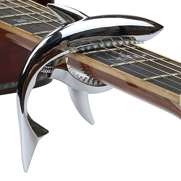 Metallgitar Capo Shark Capo for akustiske og elektriske gitarer, 1 stk, matt sølv Zinuo Boutique Black