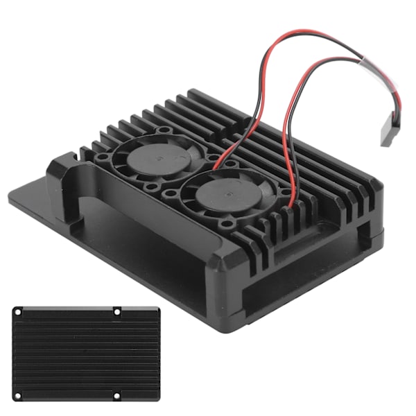 Aluminiumkabinet med dobbelt blæserkøleskal til Raspberry Pi 4B Computertilbehør Dobbelt blæser skal i aluminiumlegering