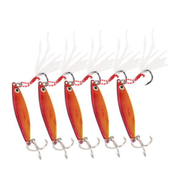 5 stk 10g Metall Vib Hard Fiske Agner Jigging Fiske Agner Kunstig Falsk Hard Agner med Sekvens Laser Fjærkrok Oransje Rød