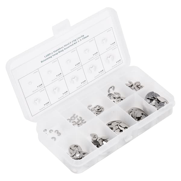 [NX]120 stk. E-clip skive rustfrit stål ekstern låsering sortiment sæt 1,5 mm–10 mm